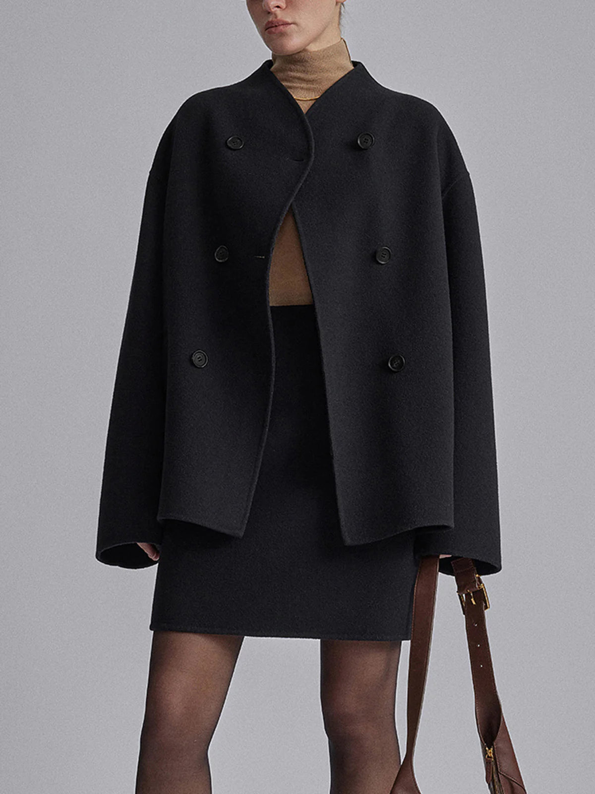 EVA-US | Short wool jacket with double button placket wool blend modern and warm