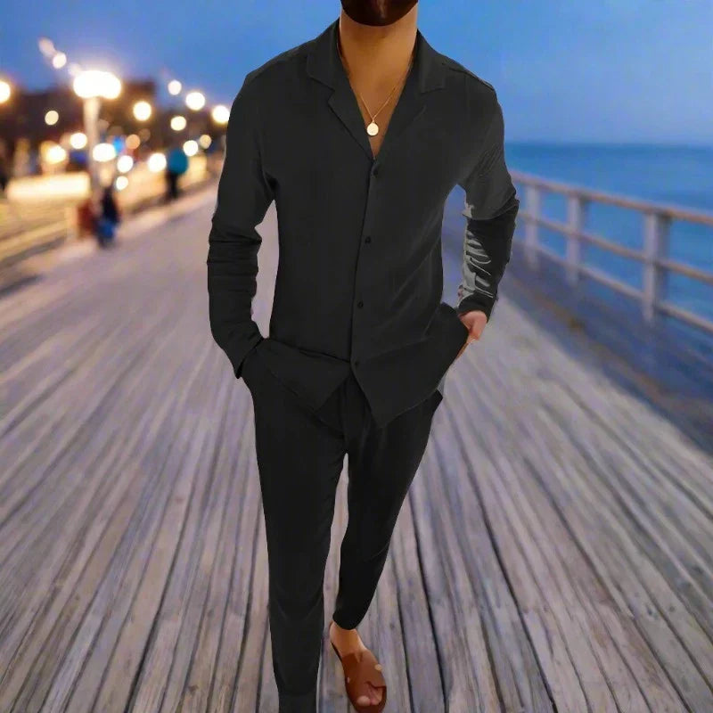 EVA-US | Set of shirt and pants – Loose-fitting long-sleeve shirt with button placket & breathable, lightweight pants