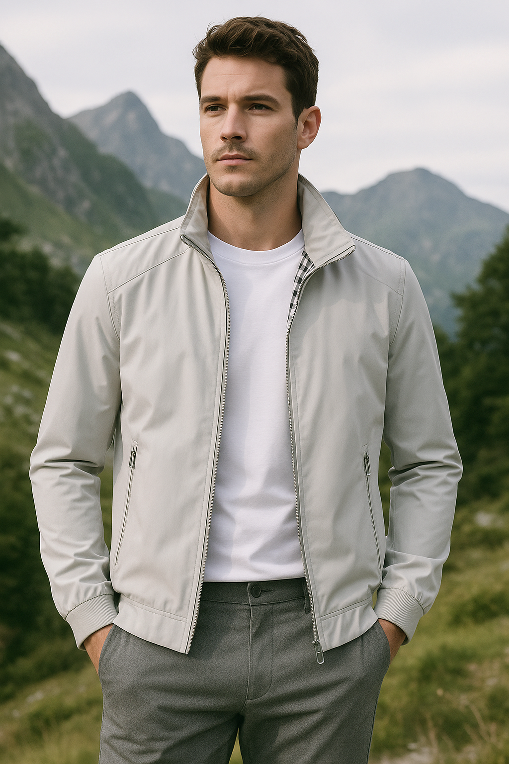 EVA-US Men's Lightweight Zip Jacket with Stand-Up Collar