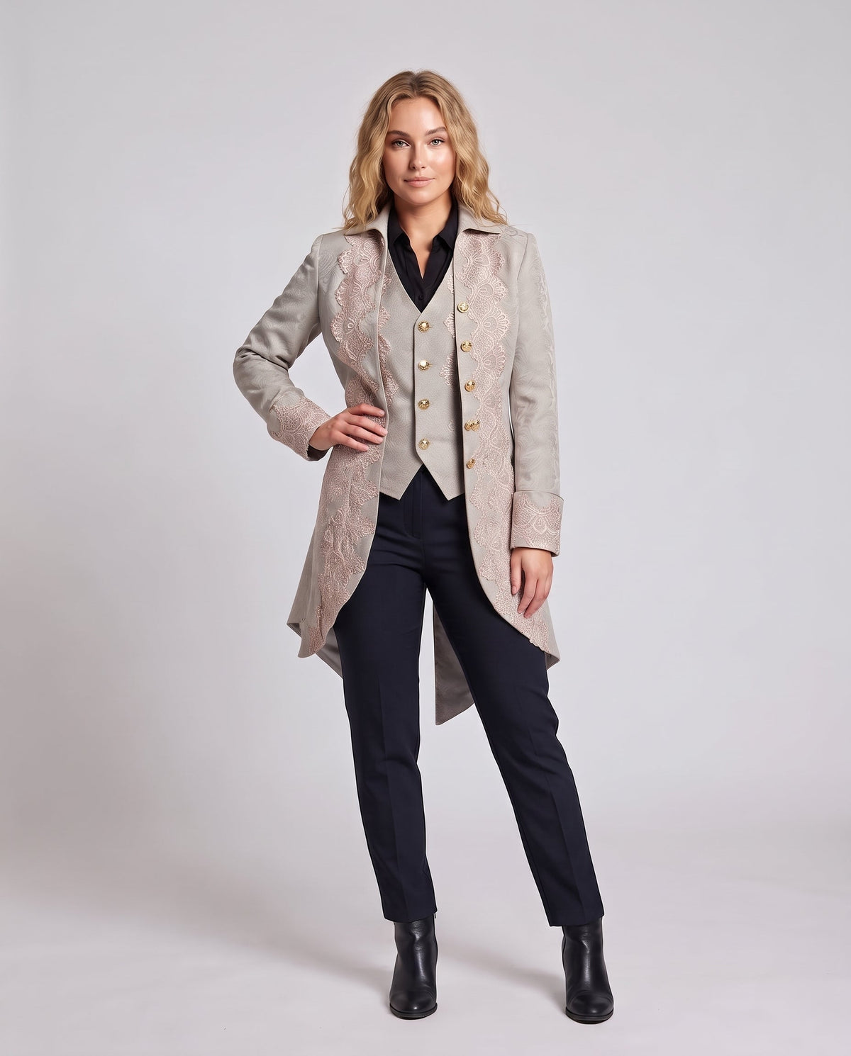 Women's Elegant EVA-US Jacket with Opulent Lace Embellishments EVA-US