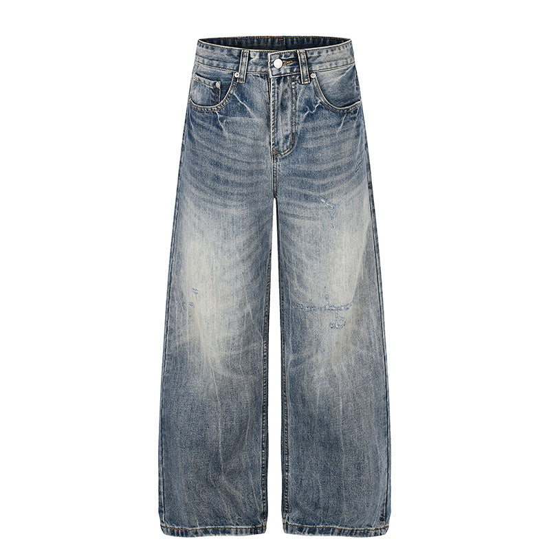 Women's Wide High-Waist Denim Palazzo Jeans with Used Effect and Wide Leg EVA-US