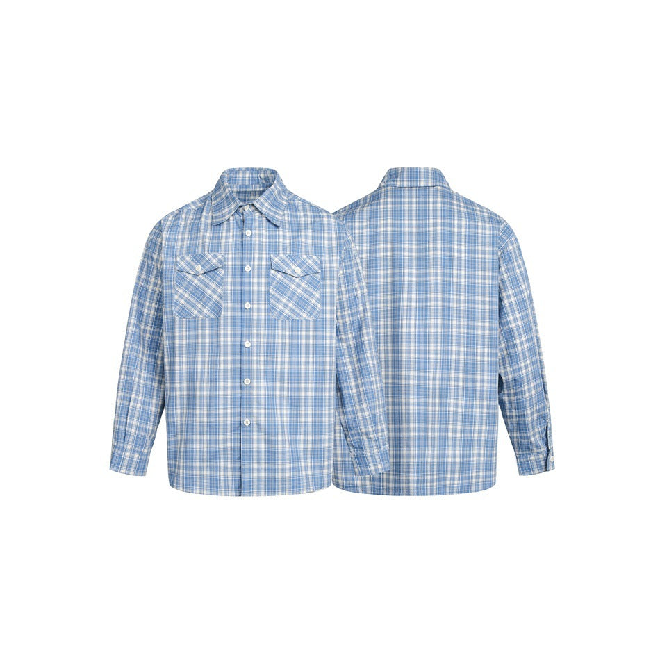 Women's loosely cut check shirt jacket with chest flaps and Kent collar EVA-US
