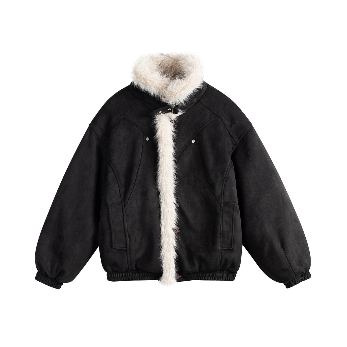 Ladies short cut velour imitation bomber jacket with teddy trim and adjustable neck strap EVA-US