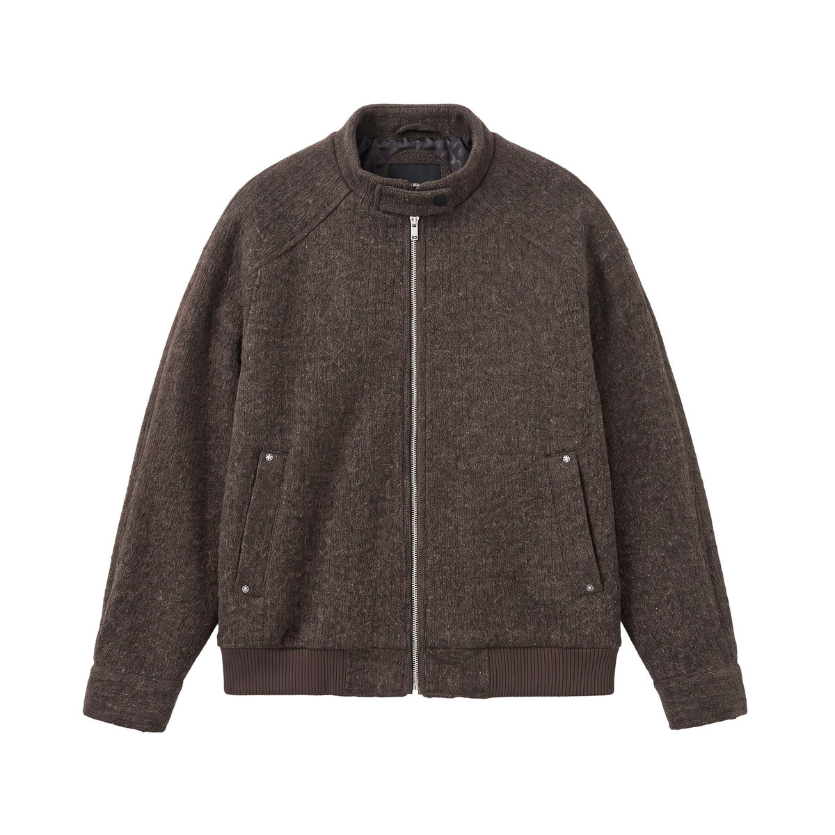 Men's Short Boxy Wool Mix Bomber with Stand-Up Collar and Ribbed Hem EVA-US