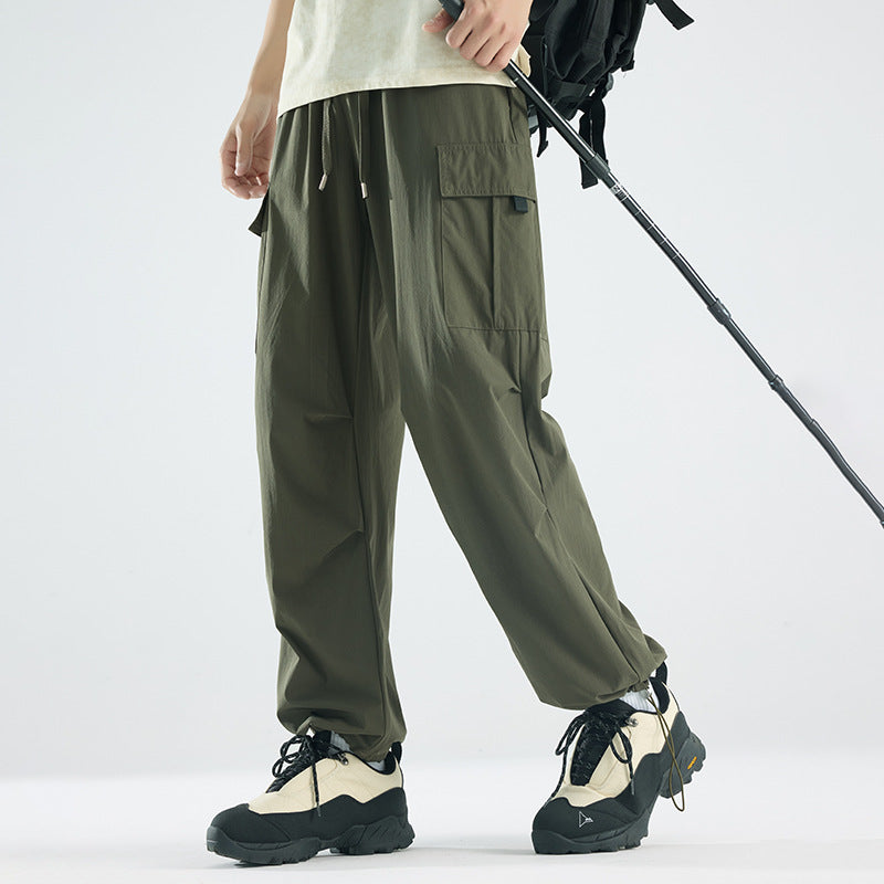 Men's Wide Tech Cargo Pants with Utility Pockets and Adjustable Waist EVA-US
