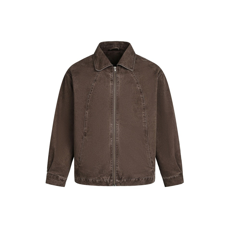 Men's Boxy Denim Jacket in Vintage Wash with Raglan Seams EVA-US