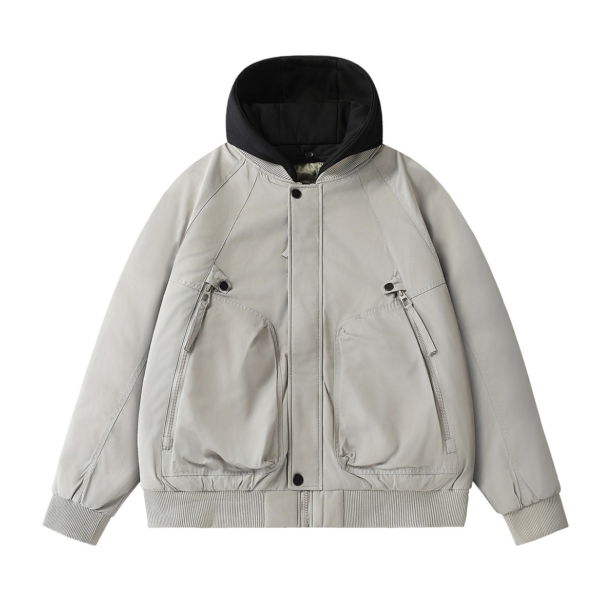 Men's Boxy Utility Bomber with quilted thermal insulation, integrated hood, and concealed zippers EVA-US