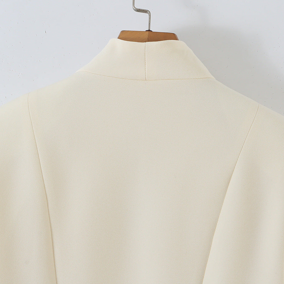 Women's Tailored Peplum Blazer with Stand Collar and Decorative Button Placket EVA-US