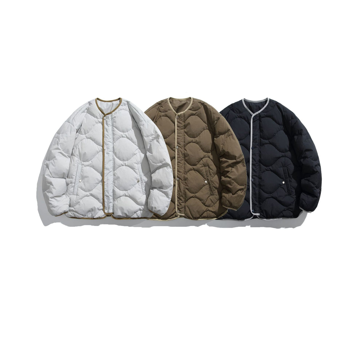 Unisex Boxy quilted liner jacket in oversized style with round neckline EVA-US