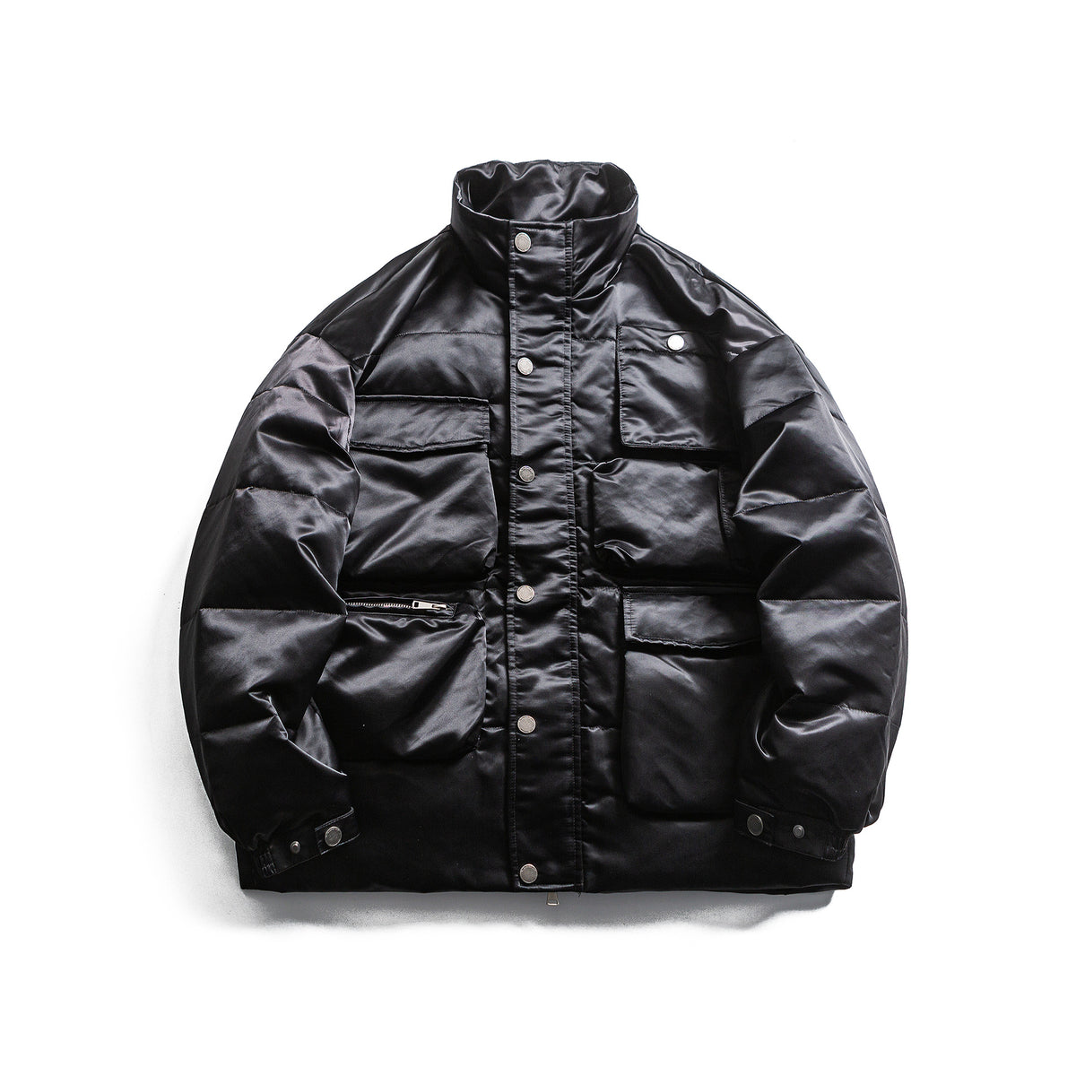 Men's Boxy Insulation Jacket in Field Style with Cargo Pockets and High Standing Collar EVA-US