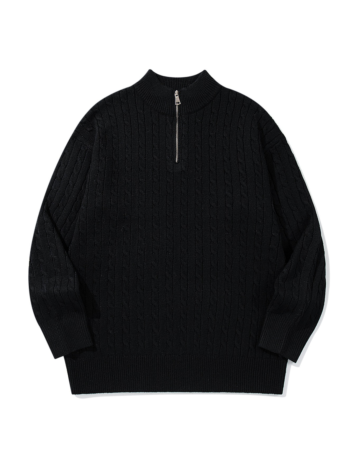 Unisex Cable Knit Half-Zip Sweater with High Ribbed Collar and Longer Hem EVA-US