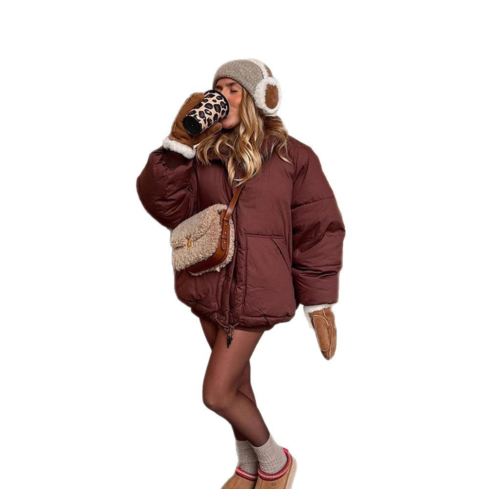 Women's short padded oversized quilted jacket with drawstring and windproof lining EVA-US