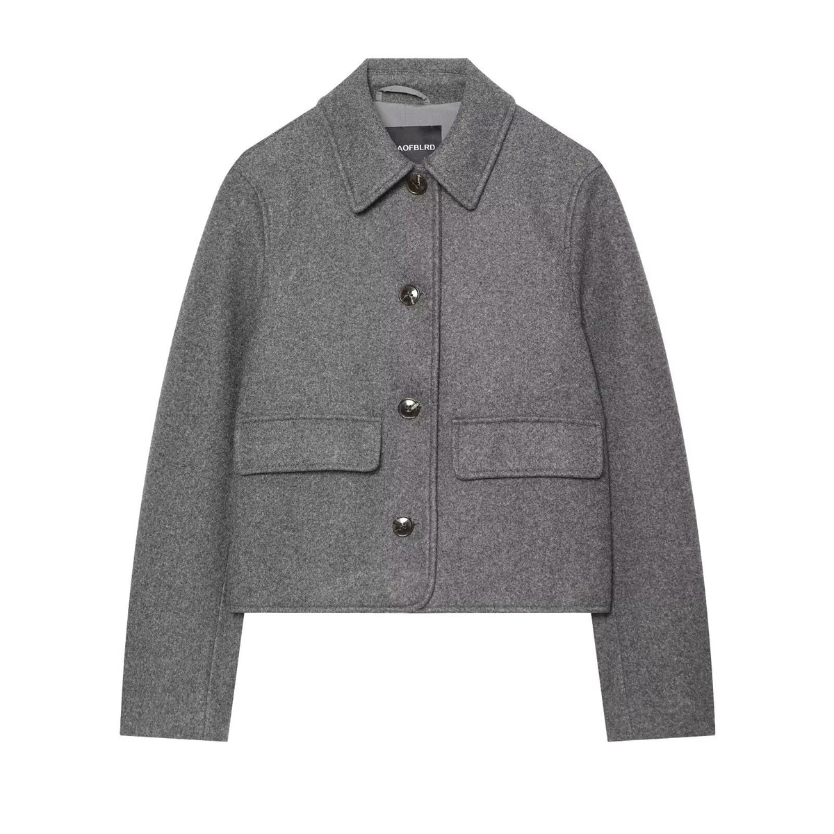 Women's short jacket made of wool blend with shirt collar, patch pockets, and boxy cropped silhouette EVA-US