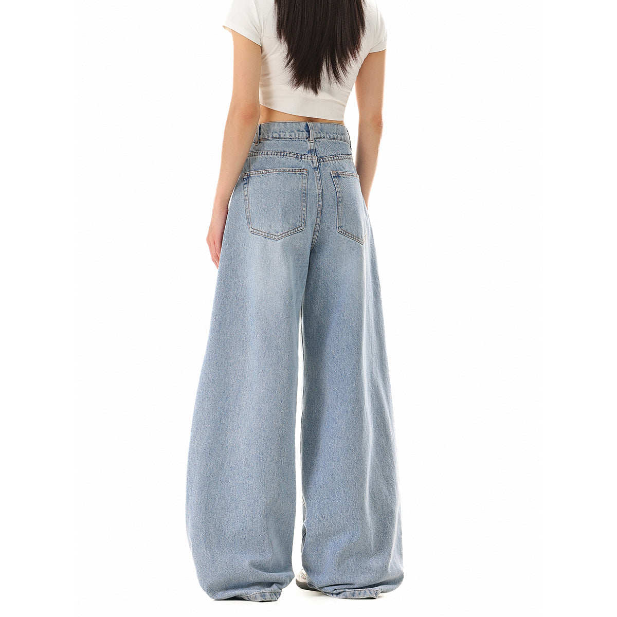Women's Wide Cropped Denim Culotte with High Waist and Carrot Shape EVA-US
