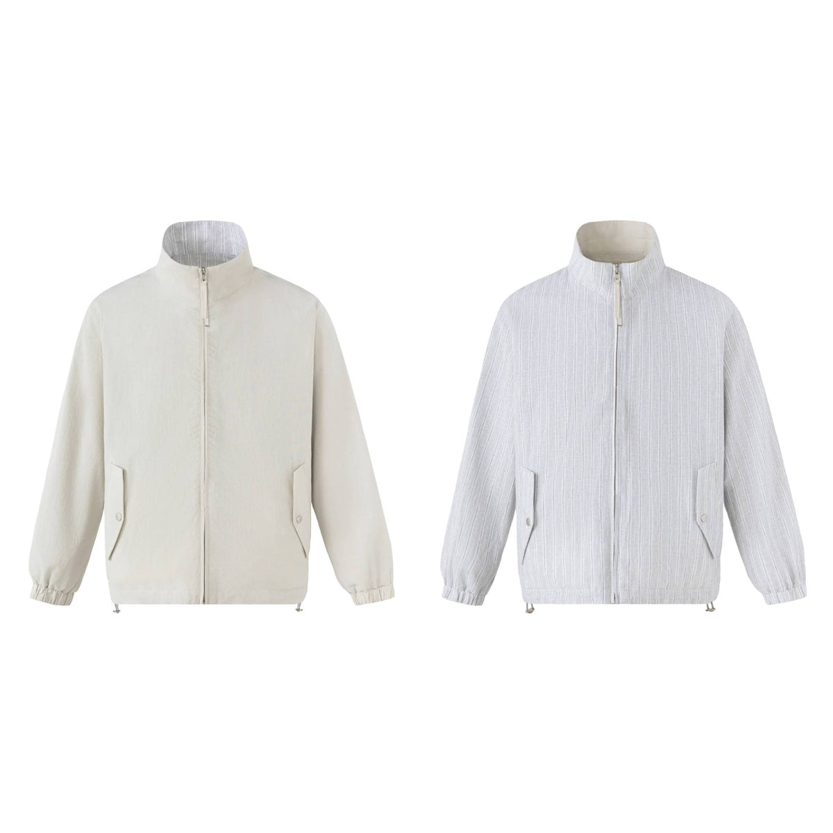 Unisex Short Cut Structured Boxy Blouson Jacket with High Stand Collar and Snap Flap Pockets EVA-US