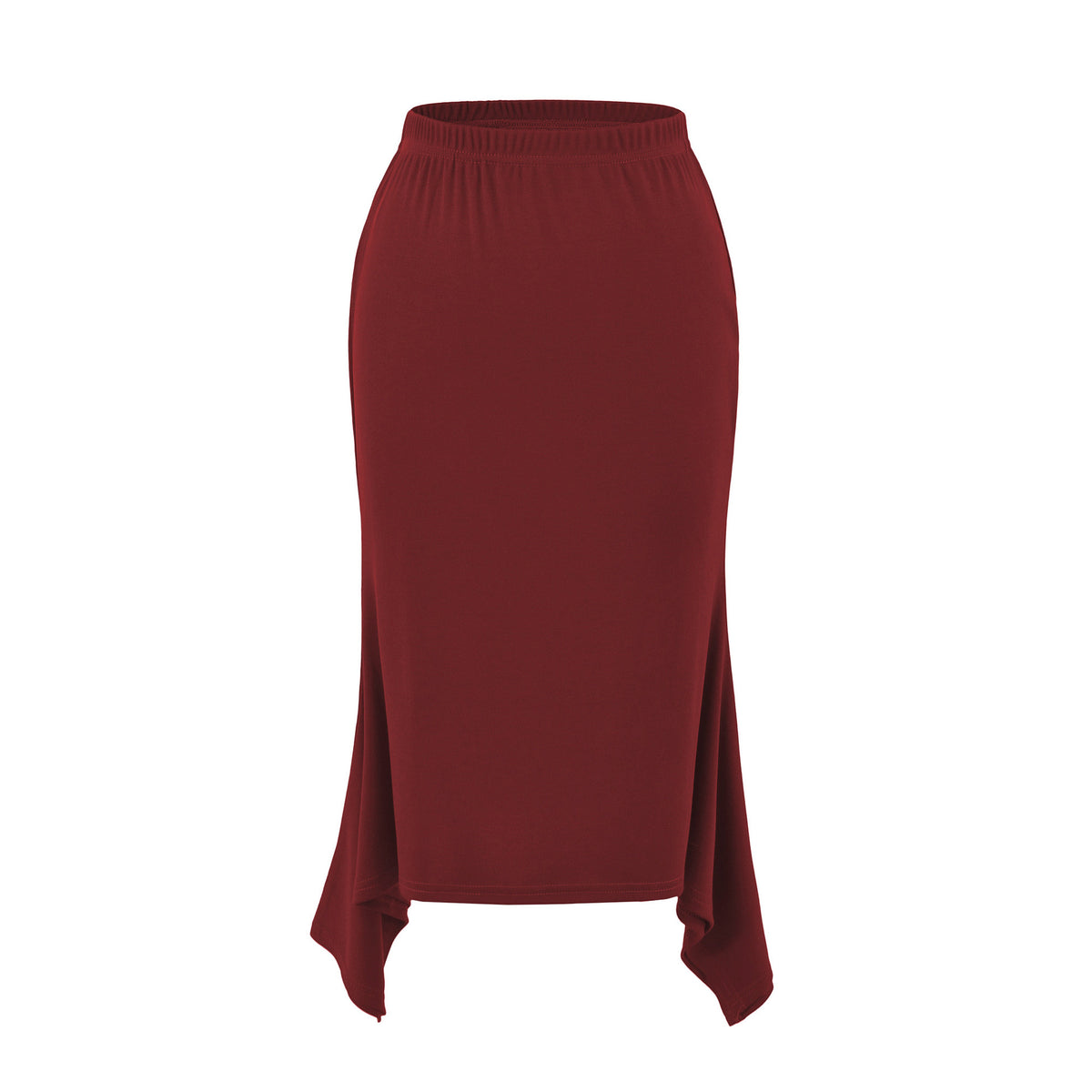 Women's Asymmetrical Jersey Midi Skirt with Elastic Waistband and Jagged Hem EVA-US