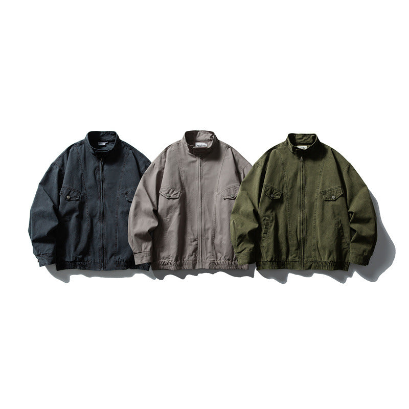 Men's Boxy Field Blouson with Stand-up Collar, Front Zip and Flap Pockets EVA-US