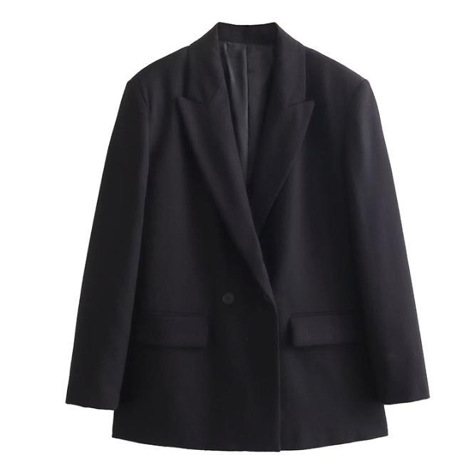 Women's Double-Breasted Boxy Blazer with Boxy Silhouette and Lapel Collar EVA-US