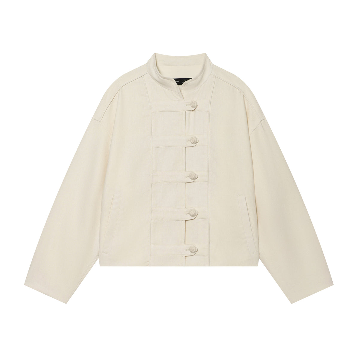 Women's Cropped Jacket with Stand-up Collar and Decorative Knot Buttons EVA-US