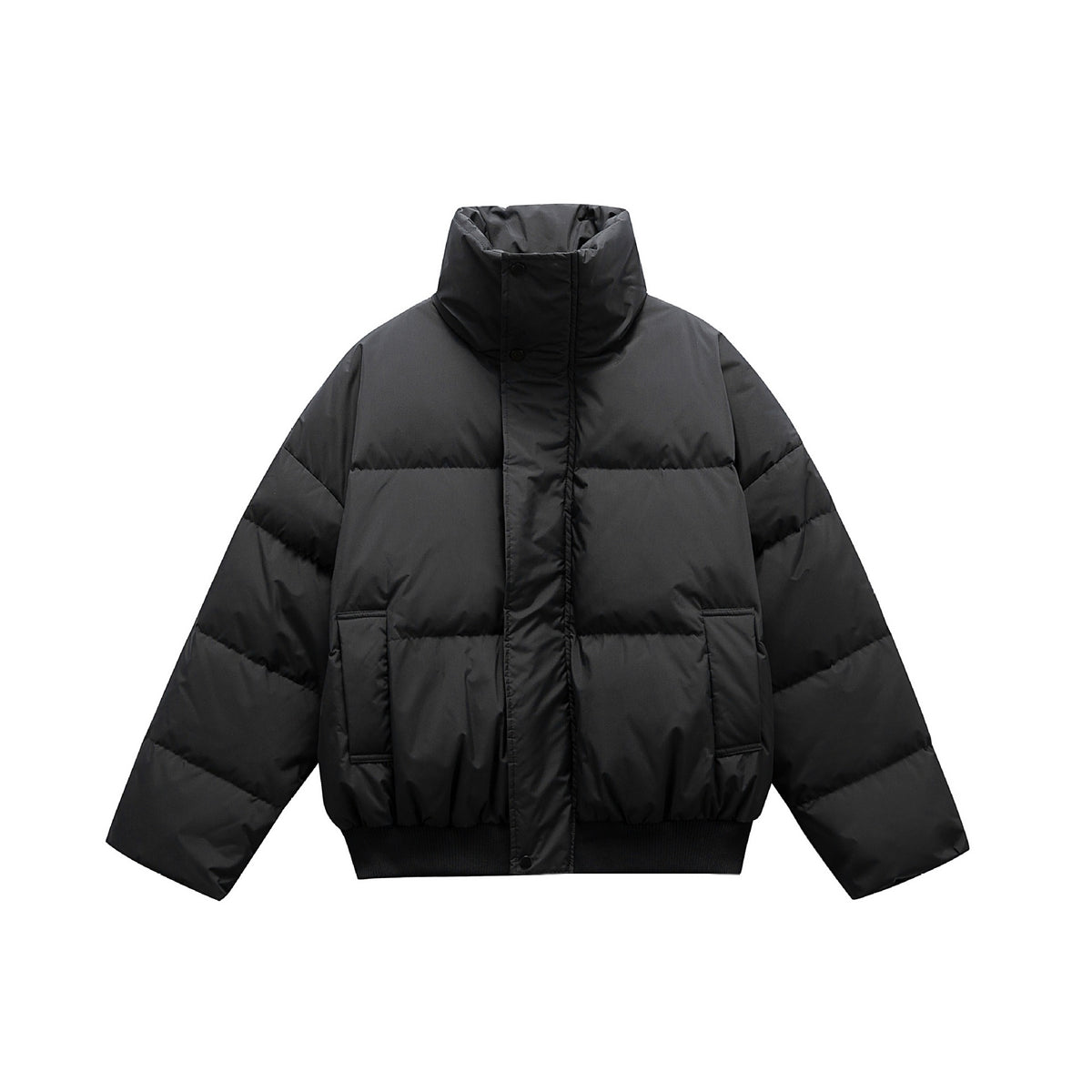 Unisex Boxy padded short jacket with high stand collar and elastic hem EVA-US