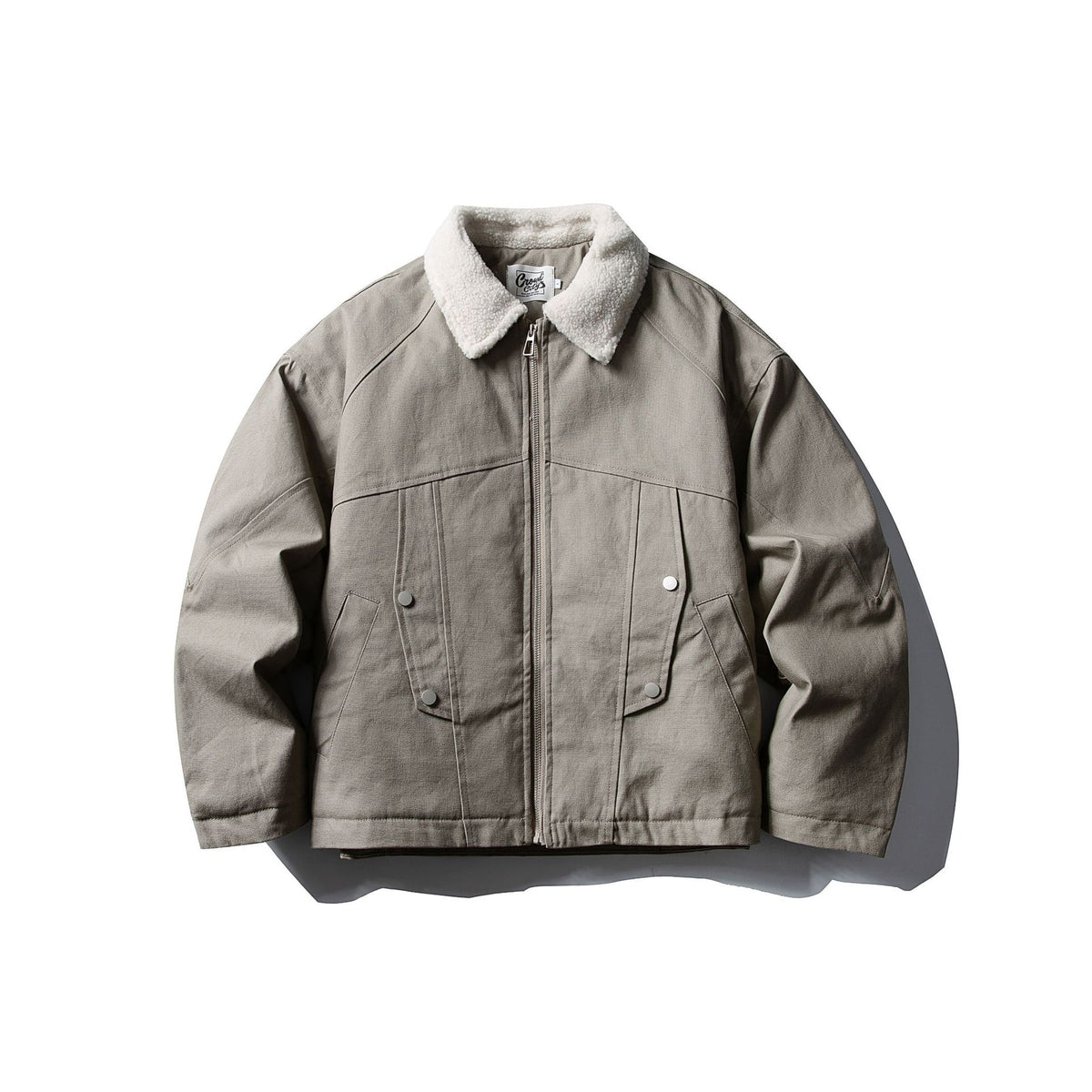 Unisex Short Canvas Field Blouson with Teddy Collar and Two-Way Zipper EVA-US