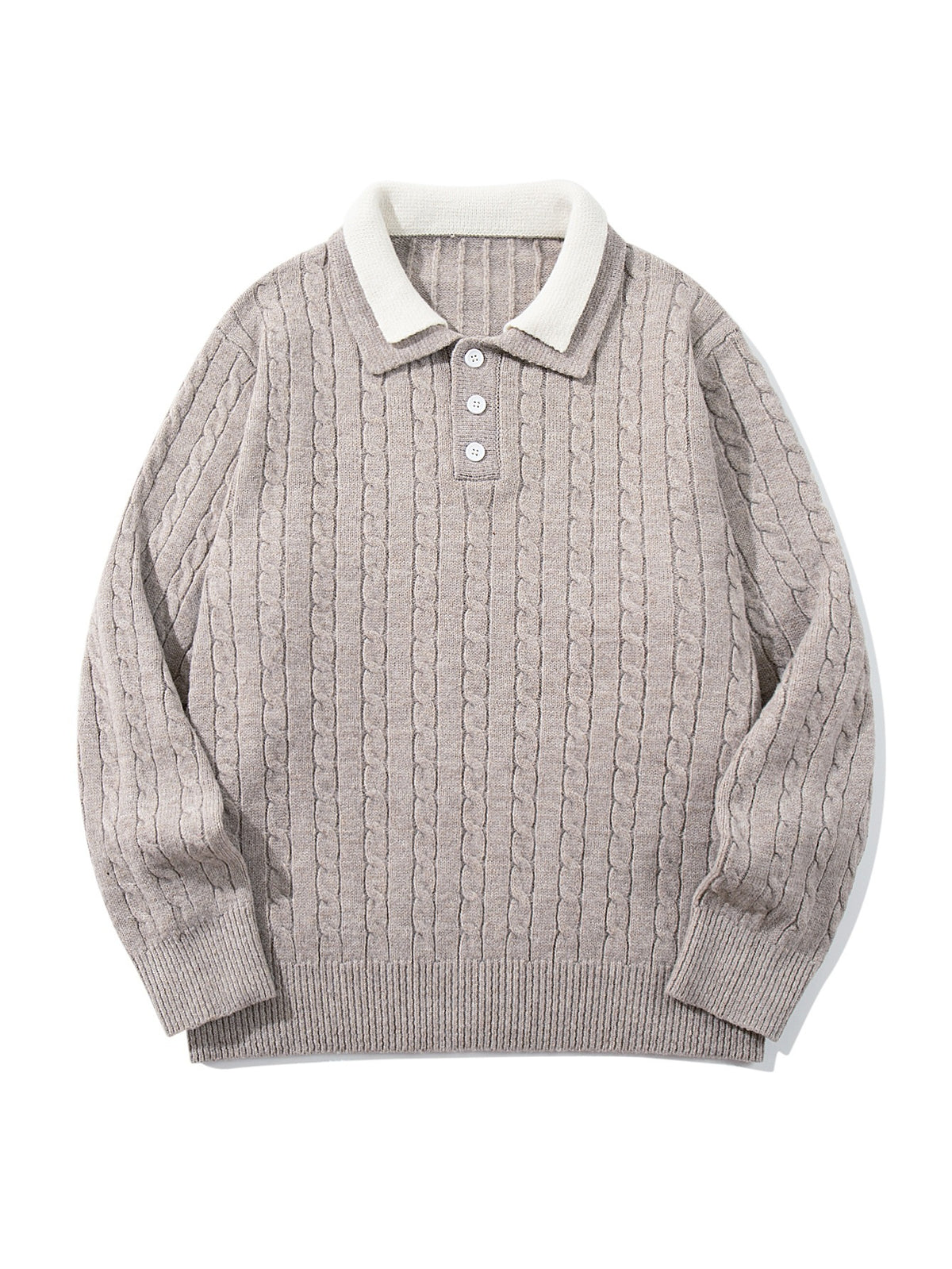 Unisex Polo knit sweater with cable knit and contrast collar EVA-US
