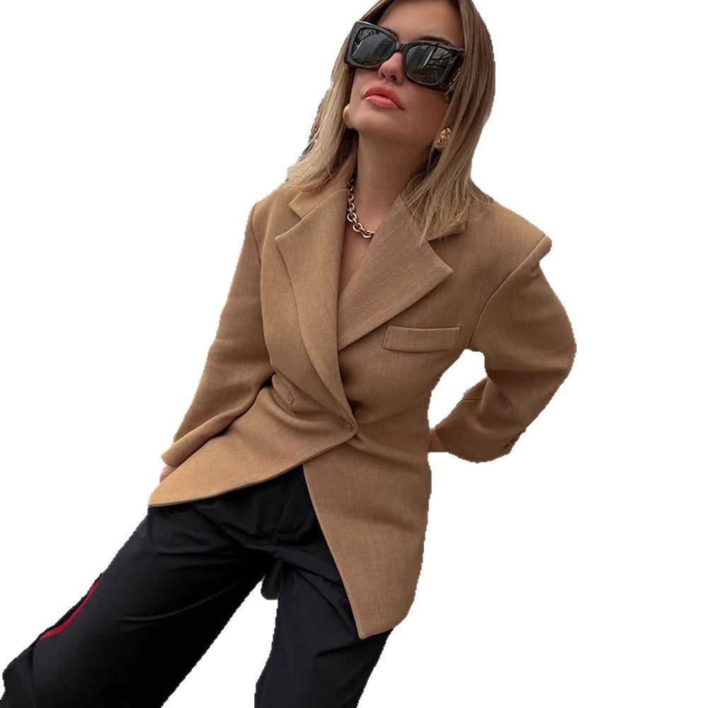 Women's Tailored Wool Blend Blazer with Emphasized Waist and Distinctive Shoulder Area EVA-US
