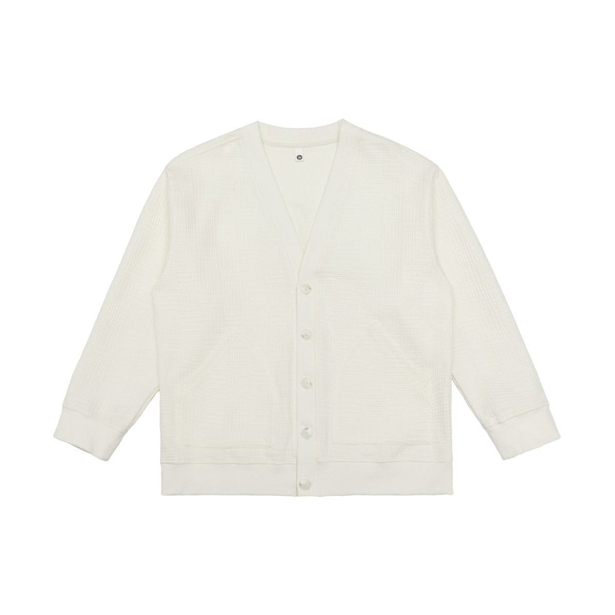 Unisex Waffle Structure Cardigan with V-Neck, Button Placket and Patch Side Pockets EVA-US