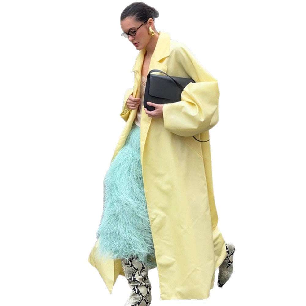 Ladies Maxi Length Oversized Coat in Cocoon Cut with Hidden Button Placket EVA-US