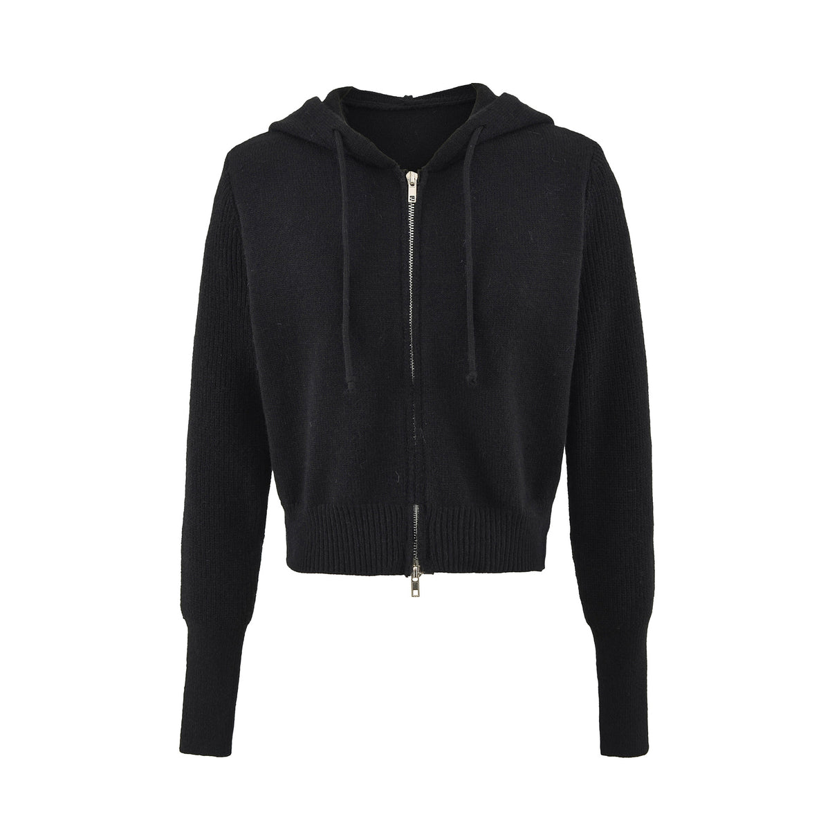 Women's Short Hooded Cardigan with Zipper and Fitted Ribbed Hem EVA-US