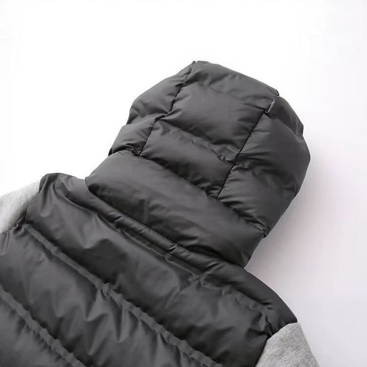 Ladies Hooded Hybrid Jacket with Quilted Front and Sweat Sleeves EVA-US