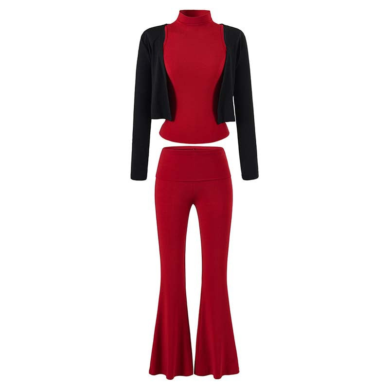 Women's Loungewear Set with Bolero, Turtleneck Cropped Top and Flared Trousers EVA-US