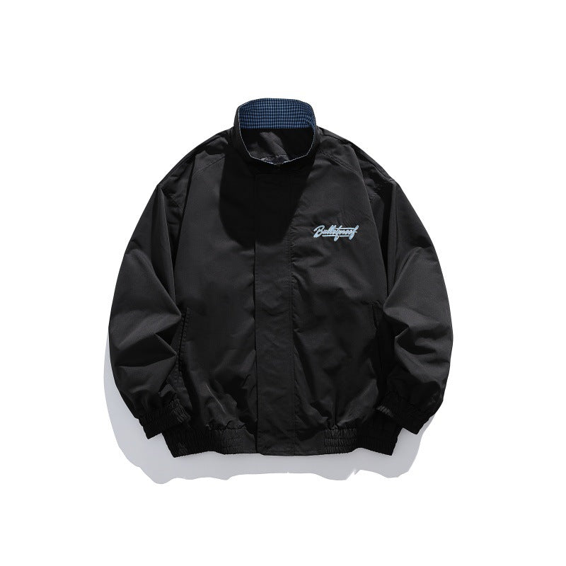 Unisex Lightweight Boxy Blouson Jacket with Stand-up Collar, Elastic Cuffs and Embroidered Chest Detail EVA-US