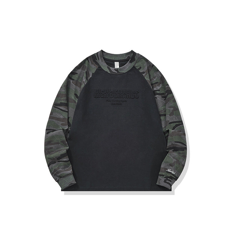 Unisex Oversized Sweatshirt with Camouflage Raglan Sleeves and Embossed Front Logo EVA-US