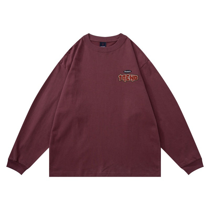 Unisex Oversized Long Sleeve Shirt made of heavy cotton blend with round neck and subtle chest embroidery EVA-US