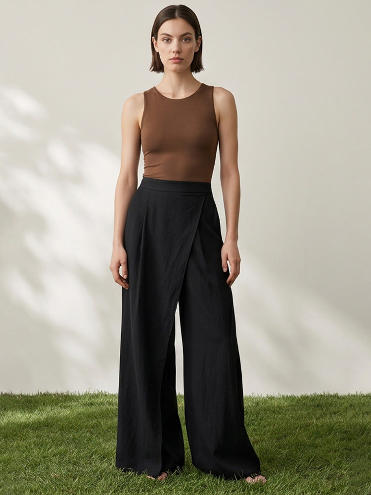 Women High-Waist Wrap Palazzo Pants with Wide Leg and Flowing Linen Look EVA-US