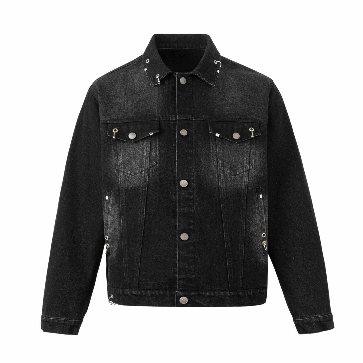 Men's denim jacket with eyelet details, utility seams, and adjustable hem EVA-US