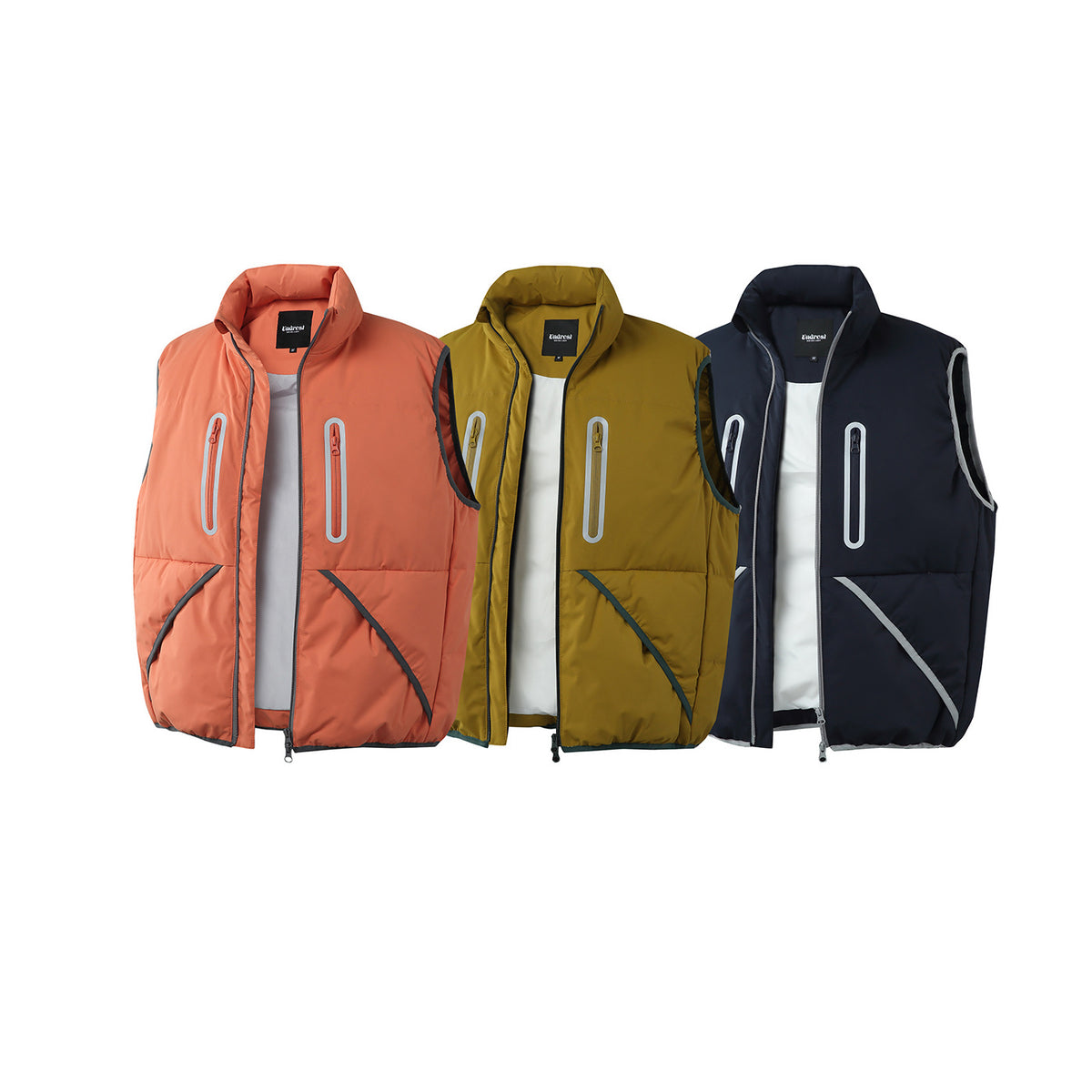 Men's Padded Quilted Vest with High Stand-Up Collar and Vertical Zipper Pockets EVA-US