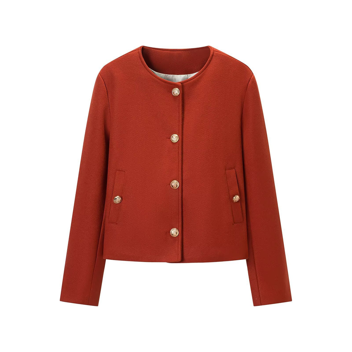 Women’s short jacket in boxy cut with round neck and gold decorative buttons EVA-US