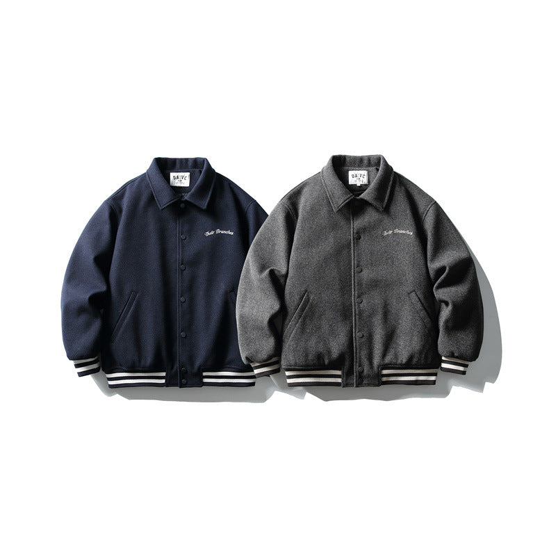 Men's Boxy College Blouson Jacket made of wool blend with snap button closure and striped ribbed cuffs EVA-US