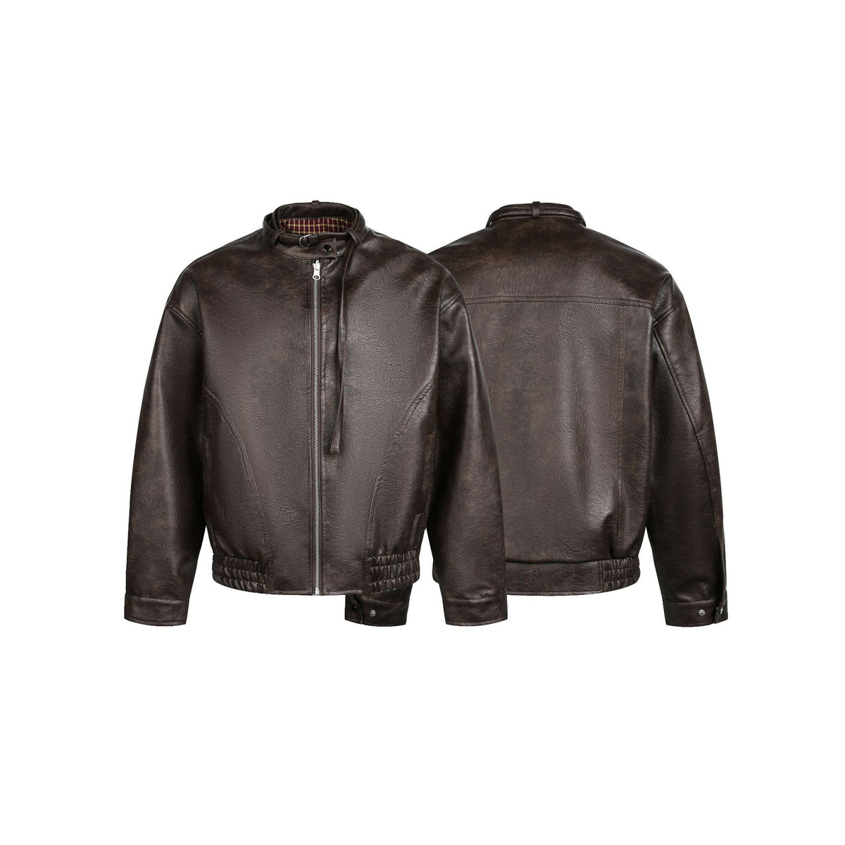 Men's leather pilot jacket with buckle collar and gathered hem EVA-US