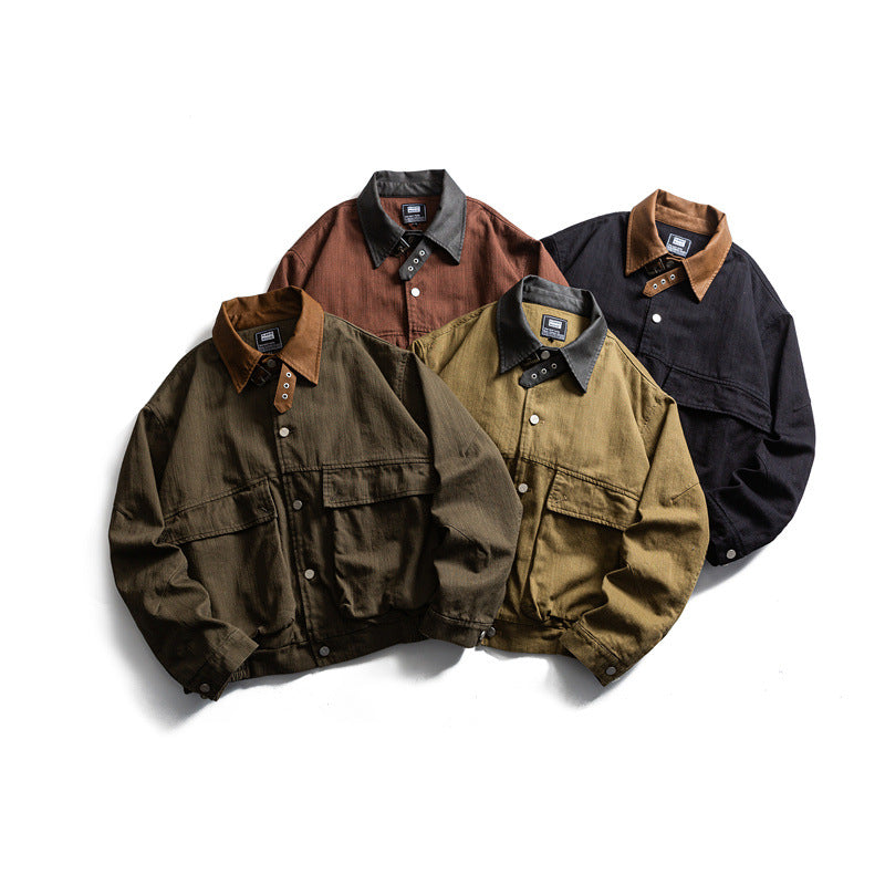 Men's robustly cut canvas blouson jacket with contrasting corduroy collar and double flap pockets EVA-US
