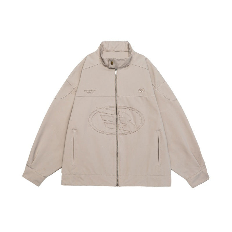 Unisex Boxy-Zip jacket in oversized cut with stand-up collar and tonal logo embossing EVA-US