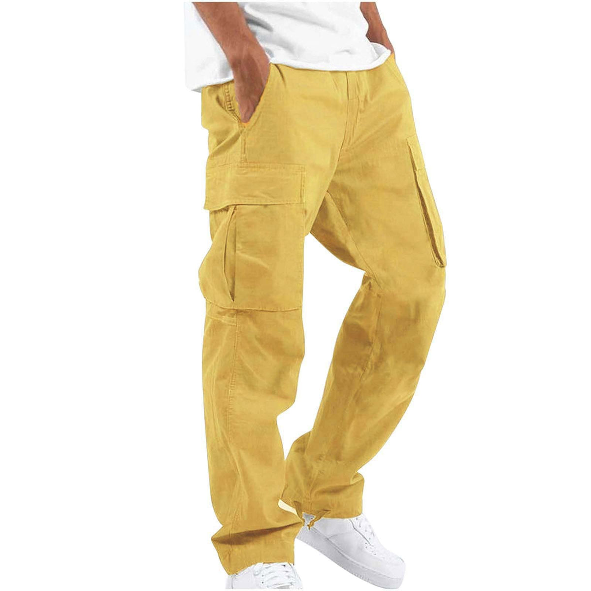 Men's casual cotton cargo pants with multi-pockets and adjustable hem EVA-US