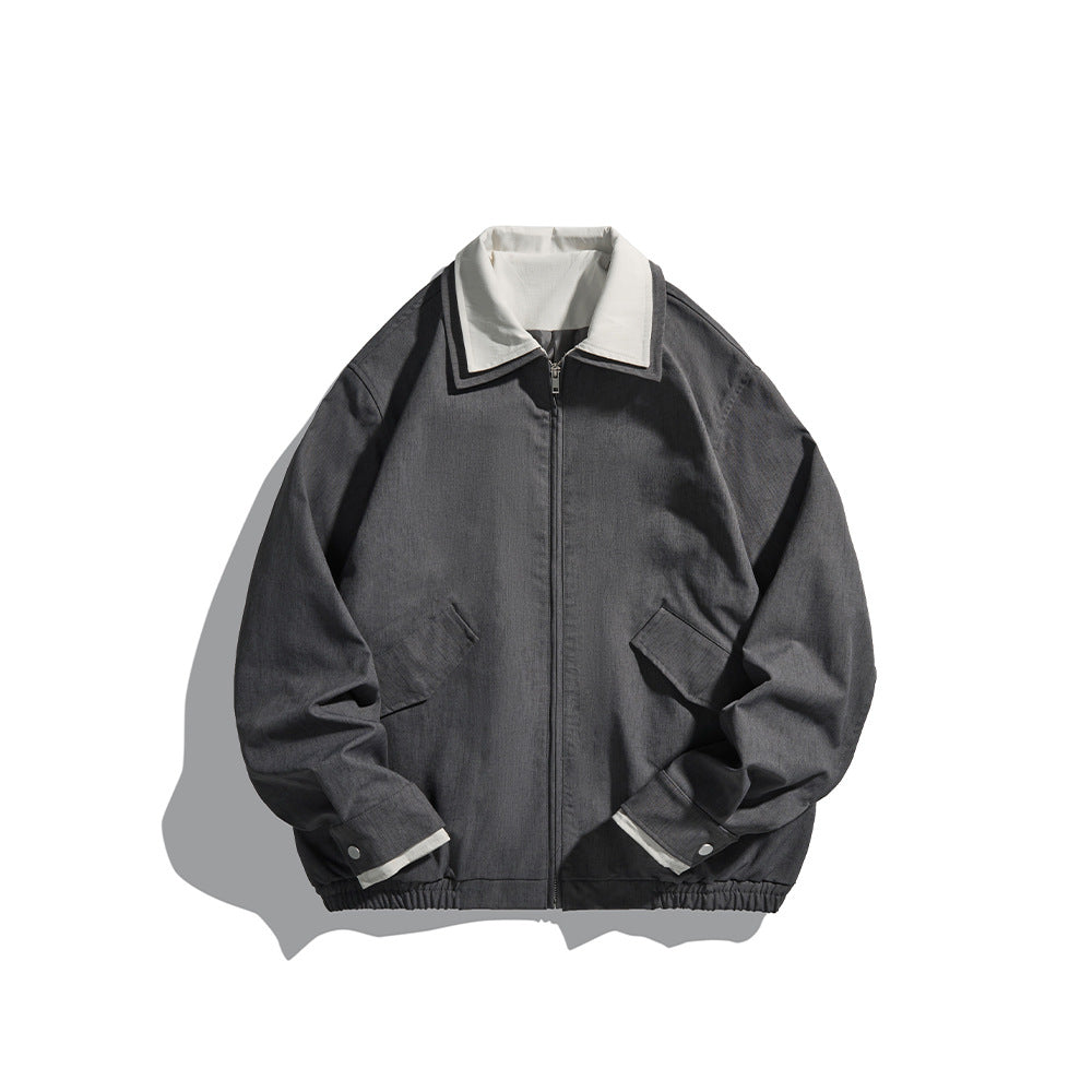 Men's short jacket in boxy cut made of sturdy canvas with contrasting lapel EVA-US