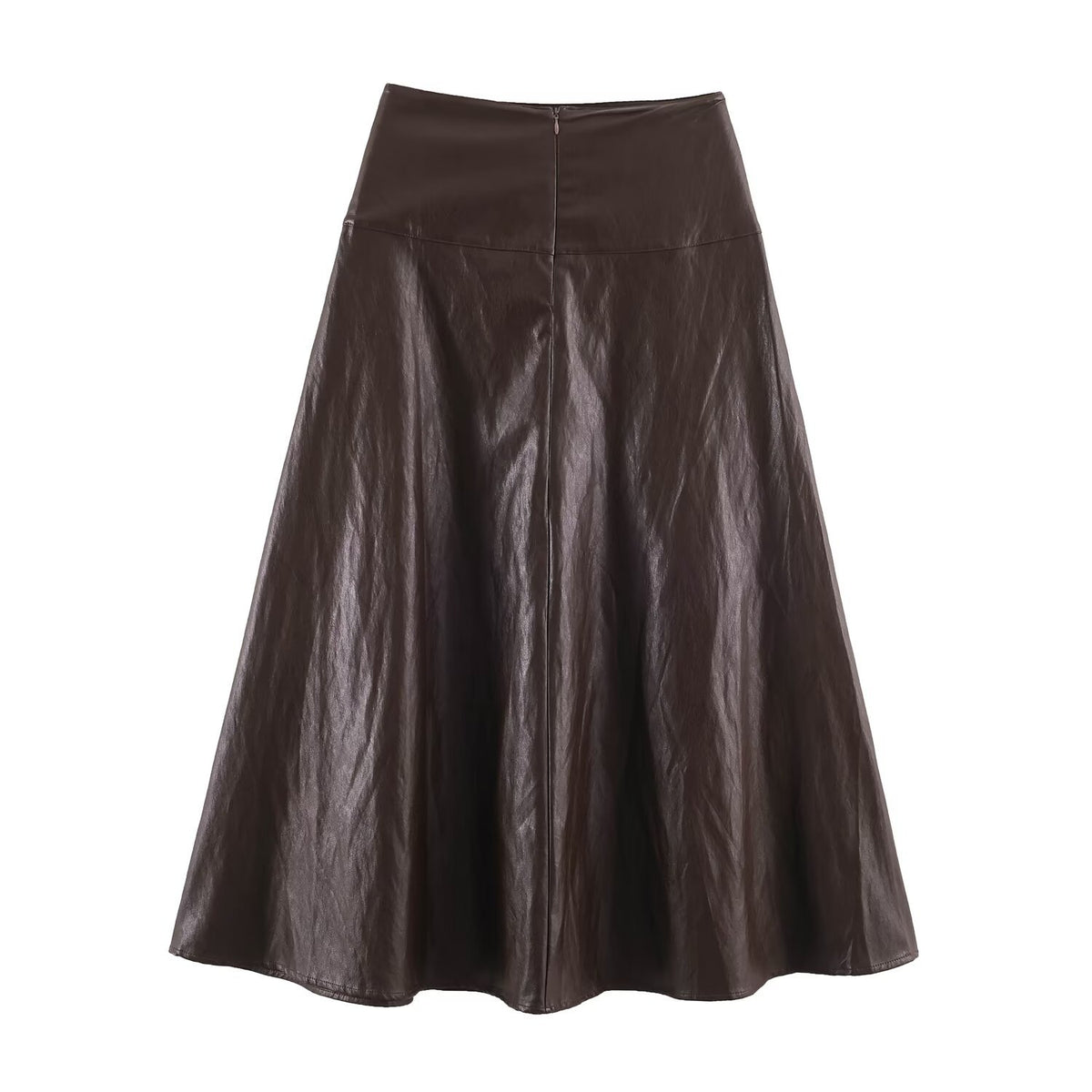 Women's midi skirt in leather look with high waist and flared cut EVA-US