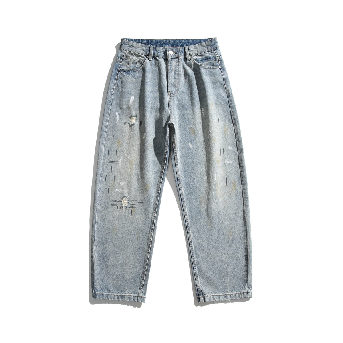 Unisex Casual Relaxed-Fit Jeans with High Waist and Paint-Distress EVA-US