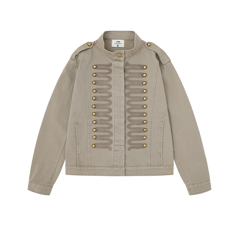 Women's military-inspired transitional jacket with cord decoration and epaulettes EVA-US
