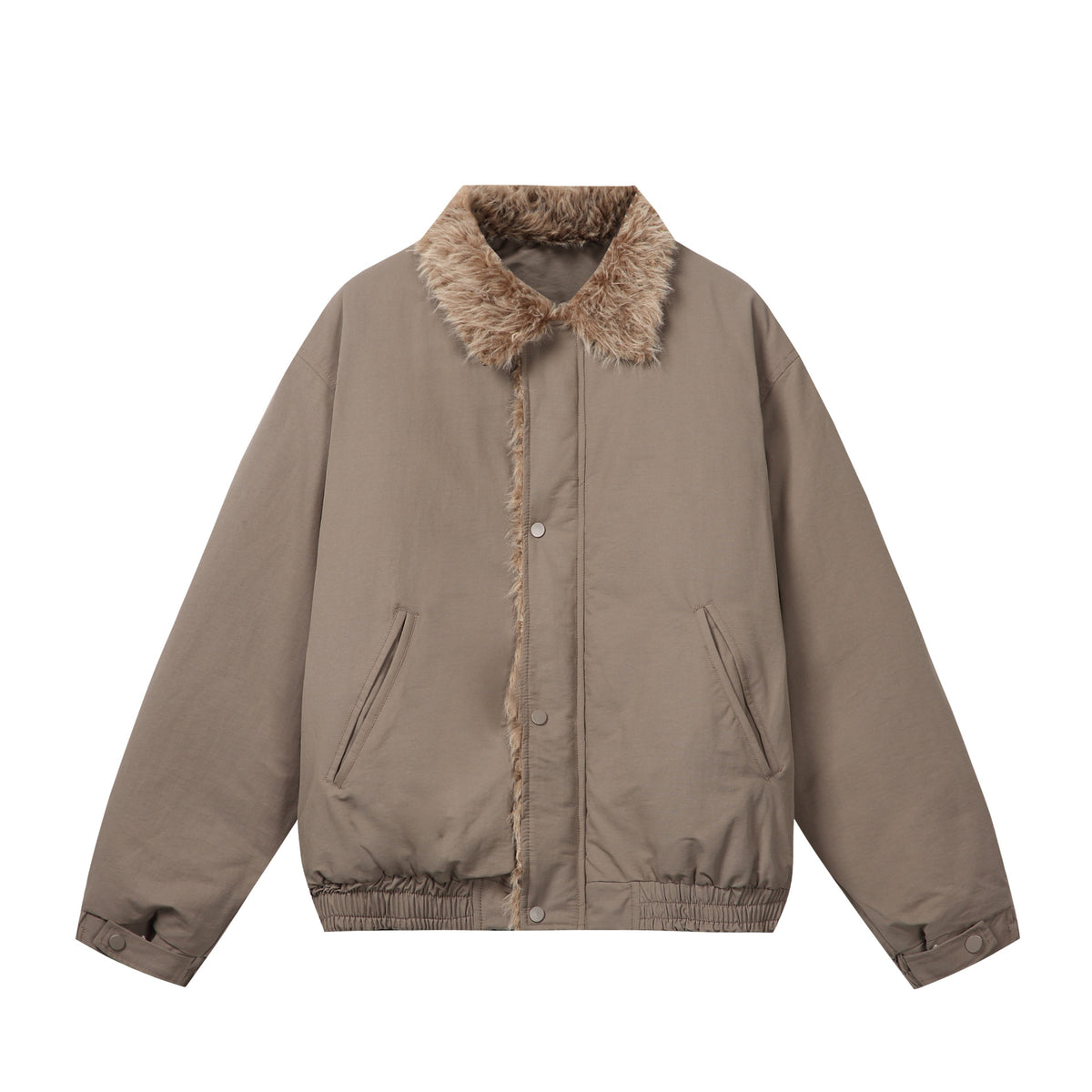 Women's Minimalist Thermo Blouson Jacket with Faux Fur Shawl Collar and Elastic Tunnel Drawstring Hem EVA-US