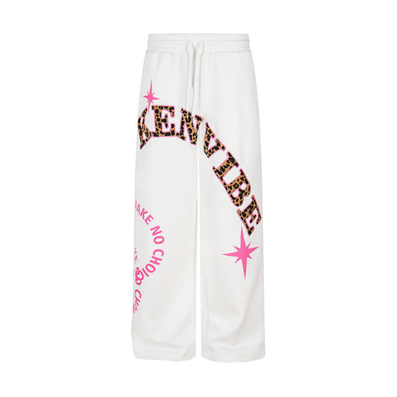 Women's wide jogging pants in culotte style with drawstring and statement print EVA-US